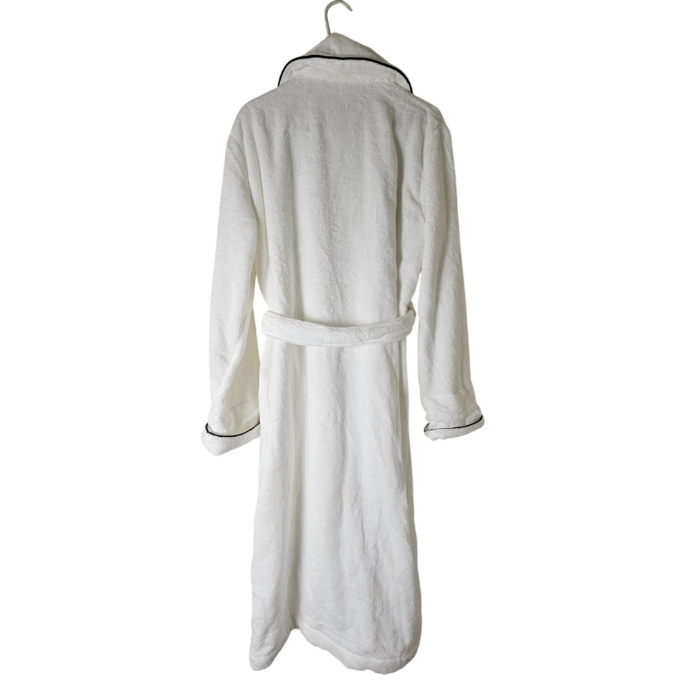 Williams Sonoma Home Cotton Terry Bath Robe Black Piping‎ Trim Quiet Luxury - Picture 9 of 11